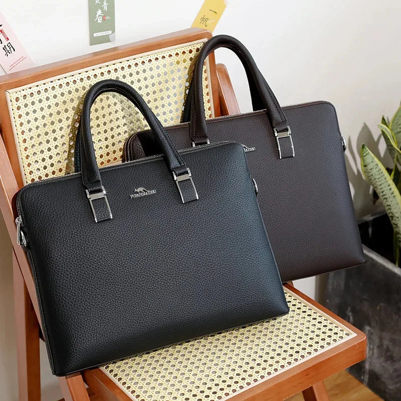 Business Leather Men's Briefcase Executive Handbag Large Capacity Male Shoulder Messenger Office Laptop Bag