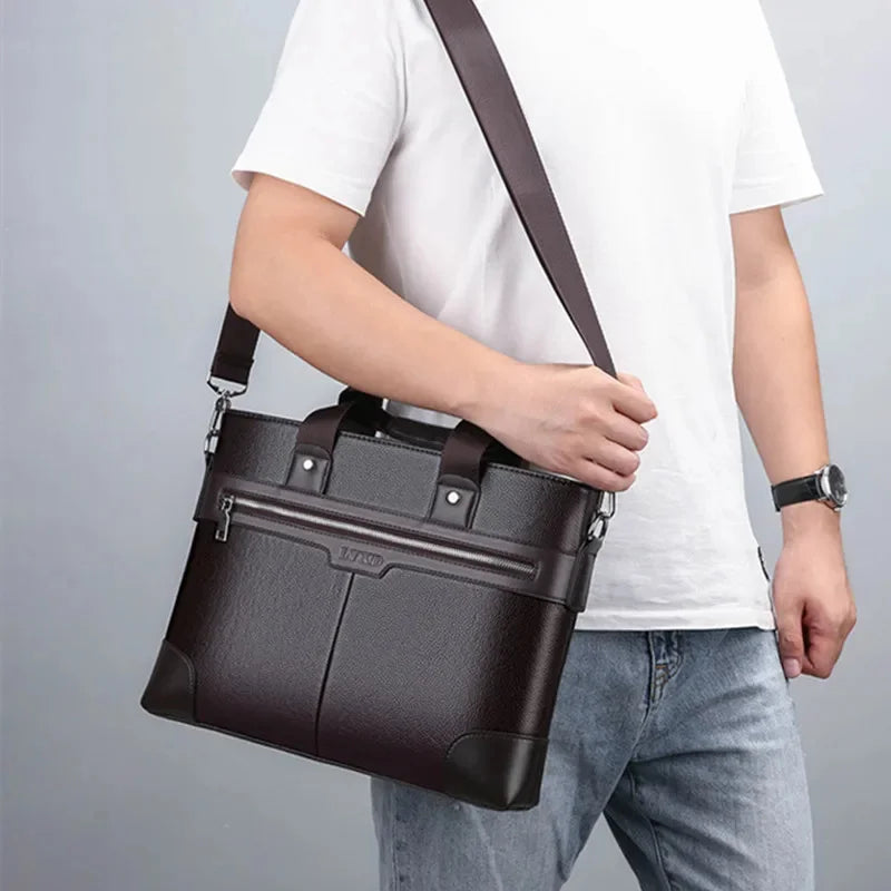 Business Leather Men's Briefcase Fashion Man Handbag Office Male Shoulder Messenger 14" Laptop Bag