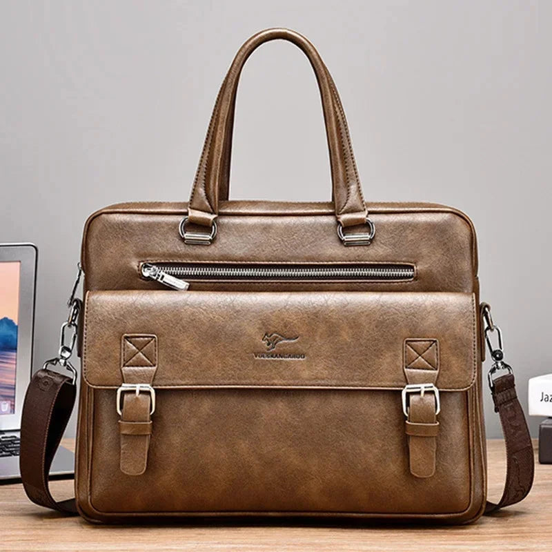 Business Leather Men's Briefcase Large Capacity Shoulder Messenger Vintage Man Handbag Office 14" inches Laptop Bag
