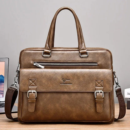 Business Leather Men's Briefcase Large Capacity Shoulder Messenger Vintage Man Handbag Office 14" inches Laptop Bag