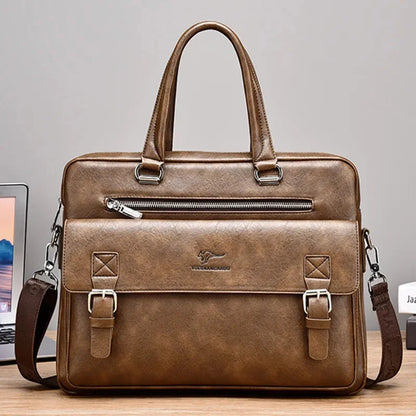 Business Leather Men's Briefcase Large Capacity Shoulder Messenger Vintage Man Handbag Office 14" inches Laptop Bag