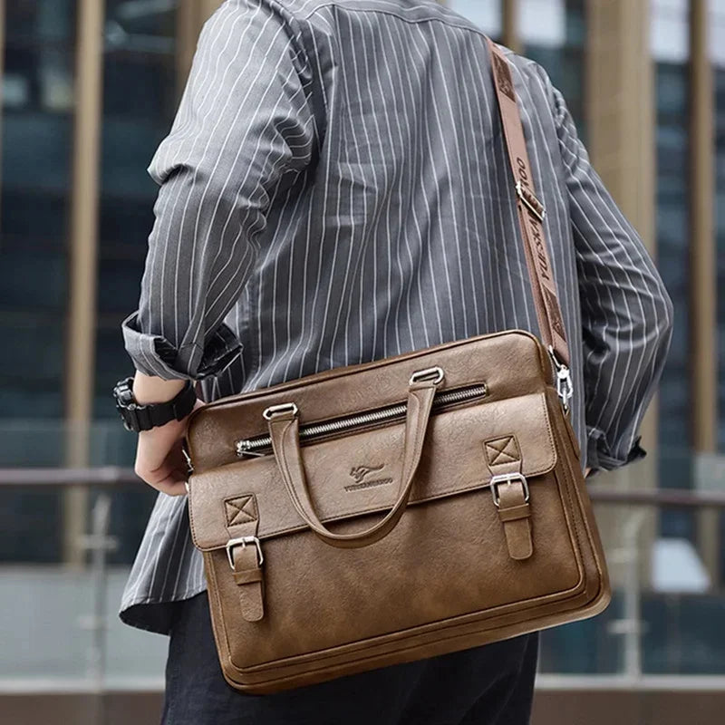Business Leather Men's Briefcase Large Capacity Shoulder Messenger Vintage Man Handbag Office 14" inches Laptop Bag