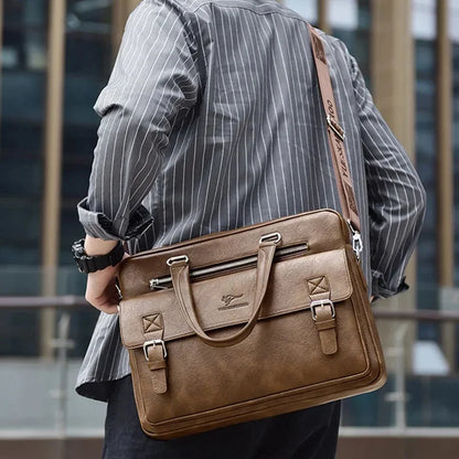 Business Leather Men's Briefcase Large Capacity Shoulder Messenger Vintage Man Handbag Office 14" inches Laptop Bag