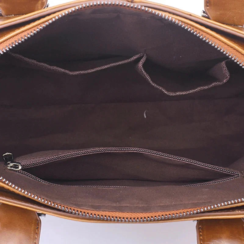 Business Leather Men's Handbag Retro Large Capacity Briefcase Male Shoulder Daily Totes 15 Inch Laptop Bag