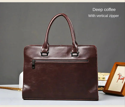 Business Leather Men's Handbag Retro Large Capacity Briefcase Male Shoulder Daily Totes 15 Inch Laptop Bag