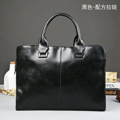 Business Leather Men's Handbag Retro Large Capacity Briefcase Male Shoulder Daily Totes 15 Inch Laptop Bag