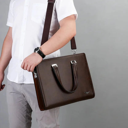 Business Leather Password Lock Men Briefcase Large Capacity Handbag Office Male Shoulder Messenger 14" Laptop Bag