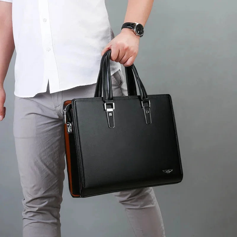 Business Leather Password Lock Men Briefcase Large Capacity Handbag Office Male Shoulder Messenger 14" Laptop Bag