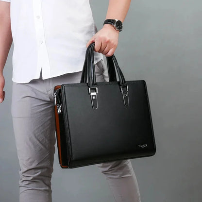 Business Leather Password Lock Men Briefcase Large Capacity Handbag Office Male Shoulder Messenger 14" Laptop Bag