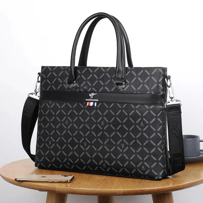 Business Men's Briefcase With Zipper Luxury PU Leather Handbag Large Capacity Shoulder Messenger Fashion Laptop Bag