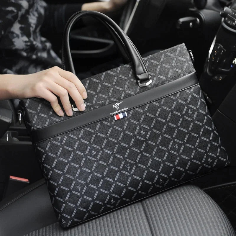 Business Men's Briefcase With Zipper Luxury PU Leather Handbag Large Capacity Shoulder Messenger Fashion Laptop Bag