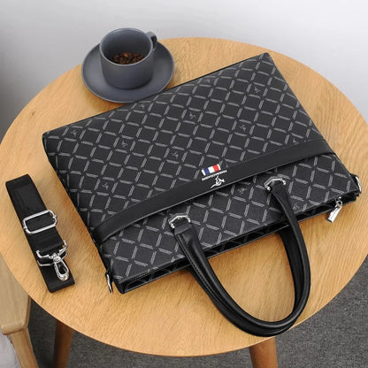 Business Men's Briefcase With Zipper Luxury PU Leather Handbag Large Capacity Shoulder Messenger Fashion Laptop Bag