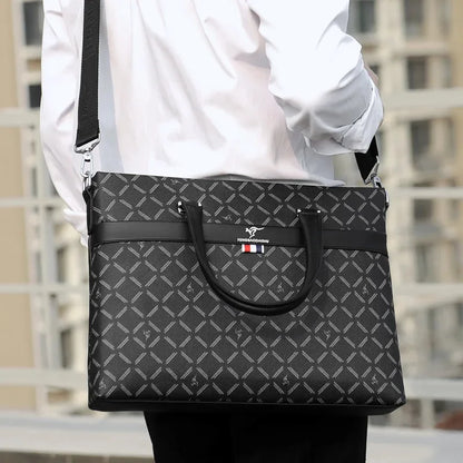 Business Men's Briefcase With Zipper Luxury PU Leather Handbag Large Capacity Shoulder Messenger Fashion Laptop Bag