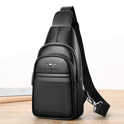 Business Men's Luxury PU Leather Crossbody Vintage Chest Pack Male Shoulder Casual Sling Cell Phone Bag