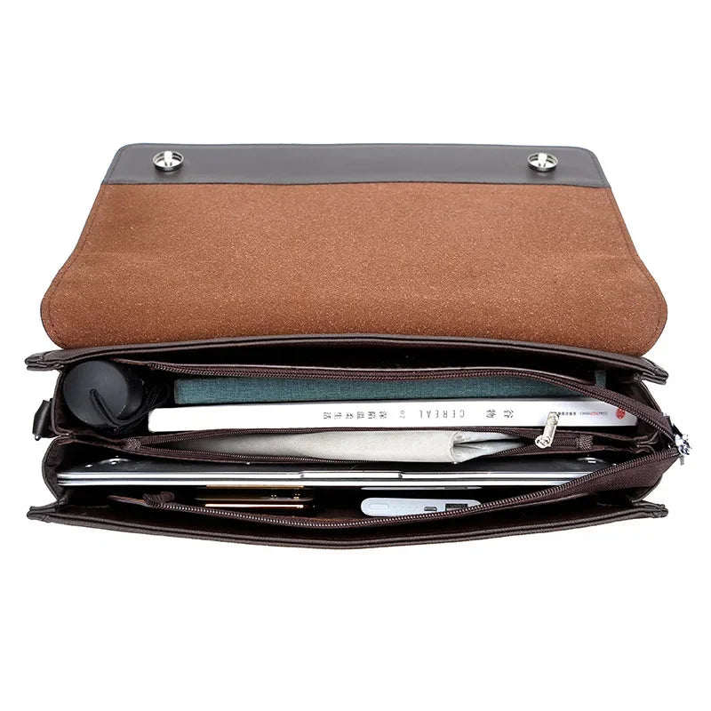 Business PU Leather Men's Briefcase Luxury Flip Man Handbag High Quality Laptop Office Male Shoulder Crossbody Bag