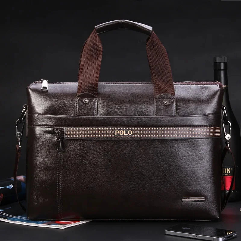 Business PU Leather Men's Briefcase Vintage Handbag Large Capacity Male Shoulder Messenger Fashion 14 "Laptop Bag