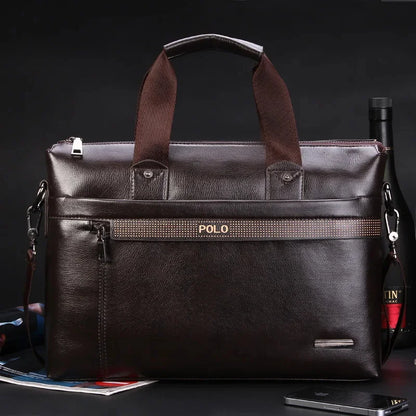Business PU Leather Men's Briefcase Vintage Handbag Large Capacity Male Shoulder Messenger Fashion 14 "Laptop Bag
