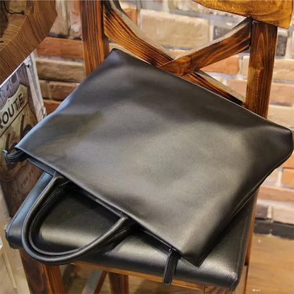 Business PU Leather Men's Briefcases With Zipper Luxury Handbag Casual Black File Fashion Thin Man Laptop Bag