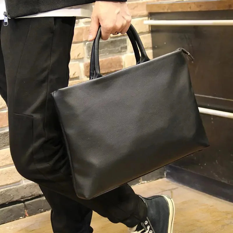 Business PU Leather Men's Briefcases With Zipper Luxury Handbag Casual Black File Fashion Thin Man Laptop Bag