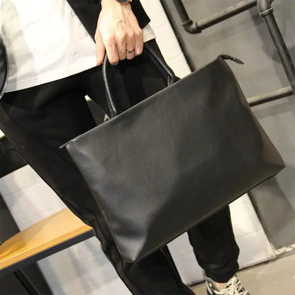 Business PU Leather Men's Briefcases With Zipper Luxury Handbag Casual Black File Fashion Thin Man Laptop Bag