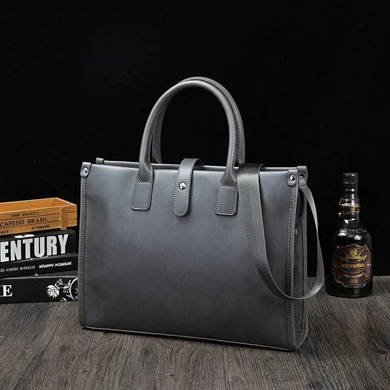 Business PU Leather Men's Handbag Fashion Gray Briefcase For Document Man Laptop Tote Office Male Shoulder Messenger Bag
