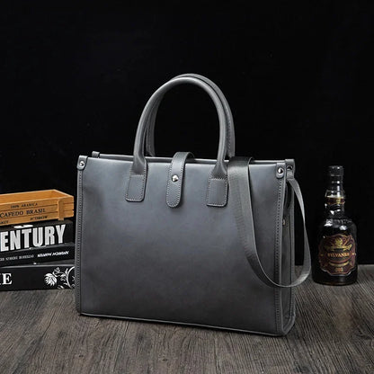 Business PU Leather Men's Handbag Fashion Gray Briefcase For Document Man Laptop Tote Office Male Shoulder Messenger Bag