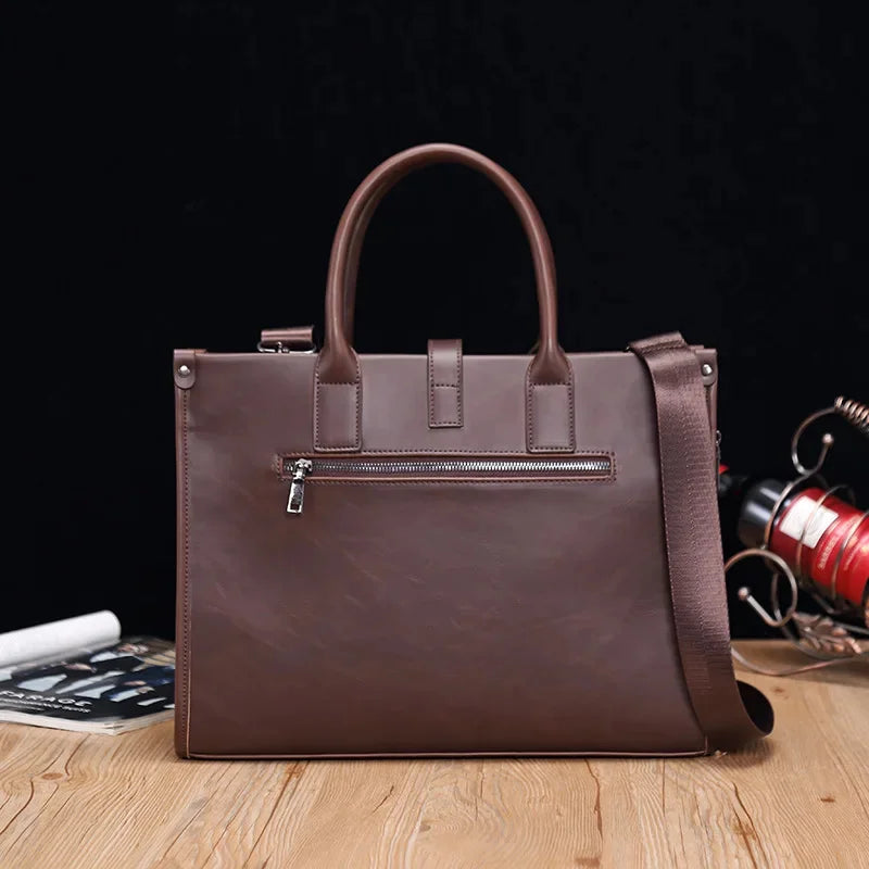 Business PU Leather Men's Handbag Fashion Gray Briefcase For Document Man Laptop Tote Office Male Shoulder Messenger Bag