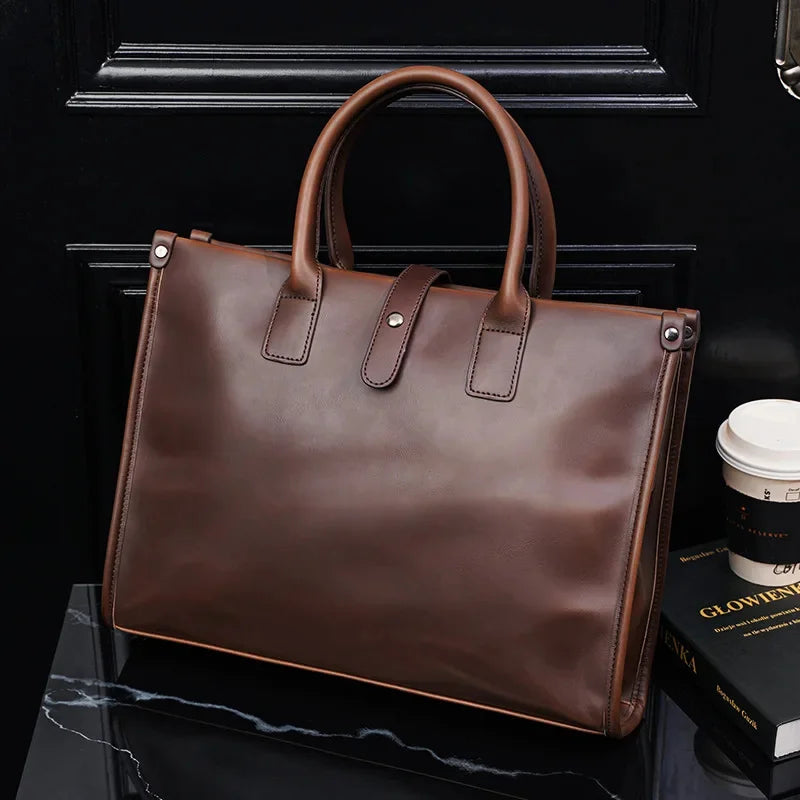 Business PU Leather Men's Handbag Fashion Gray Briefcase For Document Man Laptop Tote Office Male Shoulder Messenger Bag