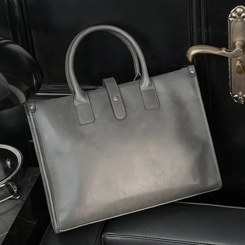 Business PU Leather Men's Handbag Fashion Gray Briefcase For Document Man Laptop Tote Office Male Shoulder Messenger Bag