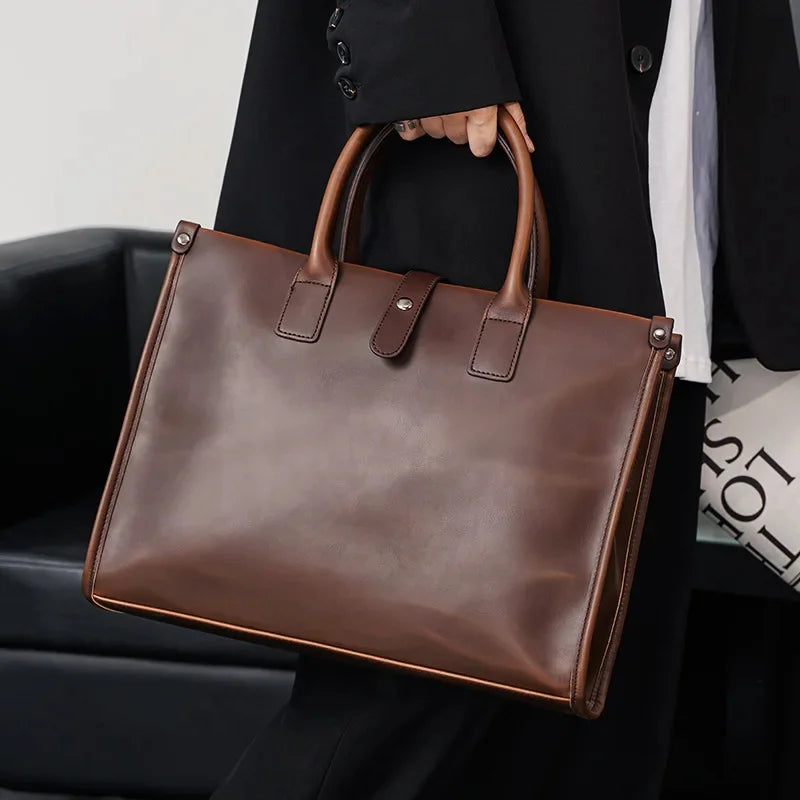 Business PU Leather Men's Handbag Fashion Gray Briefcase For Document Man Laptop Tote Office Male Shoulder Messenger Bag