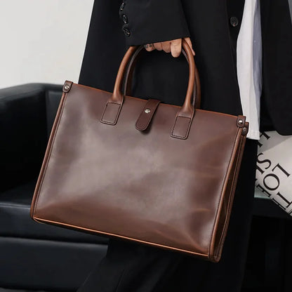 Business PU Leather Men's Handbag Fashion Gray Briefcase For Document Man Laptop Tote Office Male Shoulder Messenger Bag