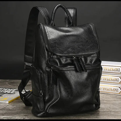 Business PU Leather Men's Korean Style Travel Backpack Casual Man Laptop Large Capacity School Bag For Boys