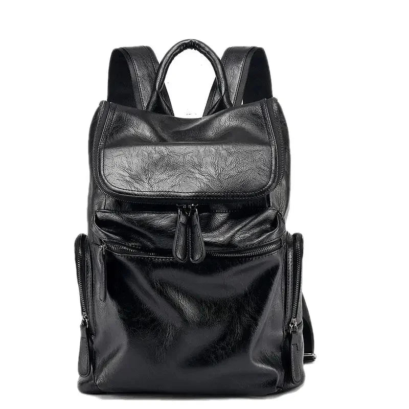 Business PU Leather Men's Korean Style Travel Backpack Casual Man Laptop Large Capacity School Bag For Boys
