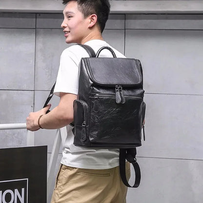 Business PU Leather Men's Korean Style Travel Backpack Casual Man Laptop Large Capacity School Bag For Boys
