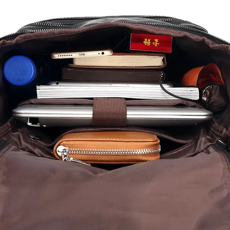 Business PU Leather Men's Korean Style Travel Backpack Casual Man Laptop Large Capacity School Bag For Boys