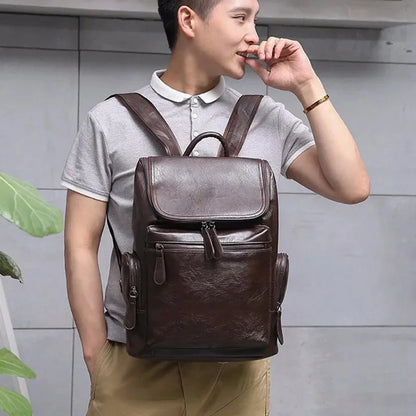 Business PU Leather Men's Korean Style Travel Backpack Casual Man Laptop Large Capacity School Bag For Boys