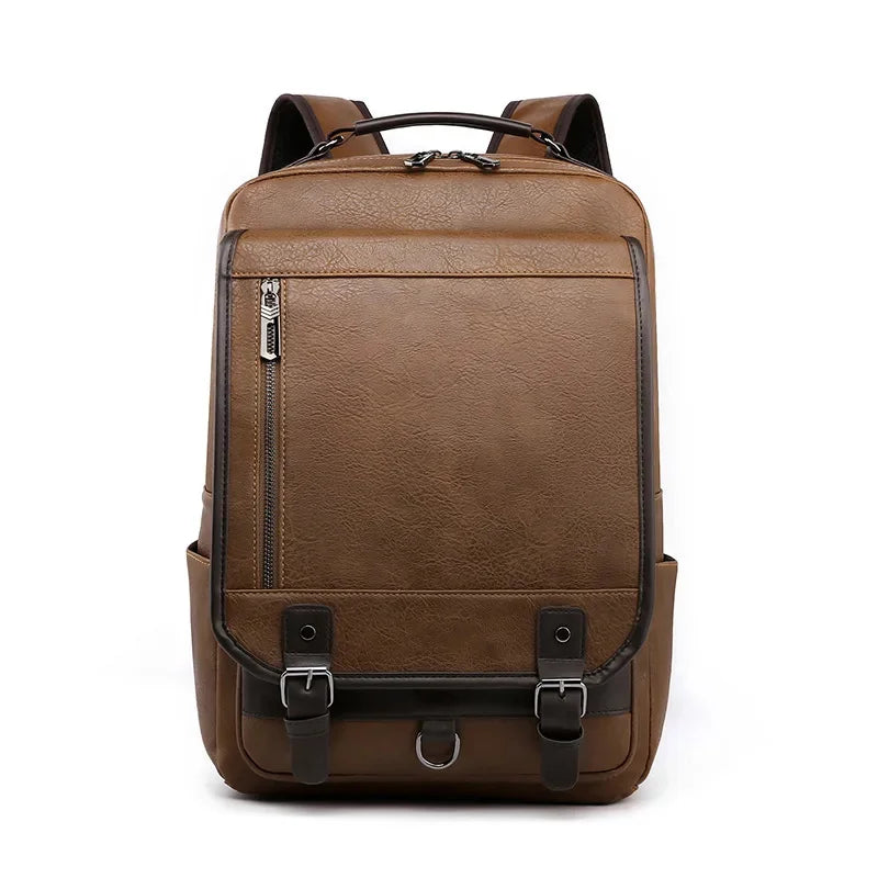 Business PU Leather Men's Large Capacity Laptop Sports Man Travel Backpack Casual College Students School Bag