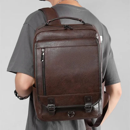 Business PU Leather Men's Large Capacity Laptop Sports Man Travel Backpack Casual College Students School Bag