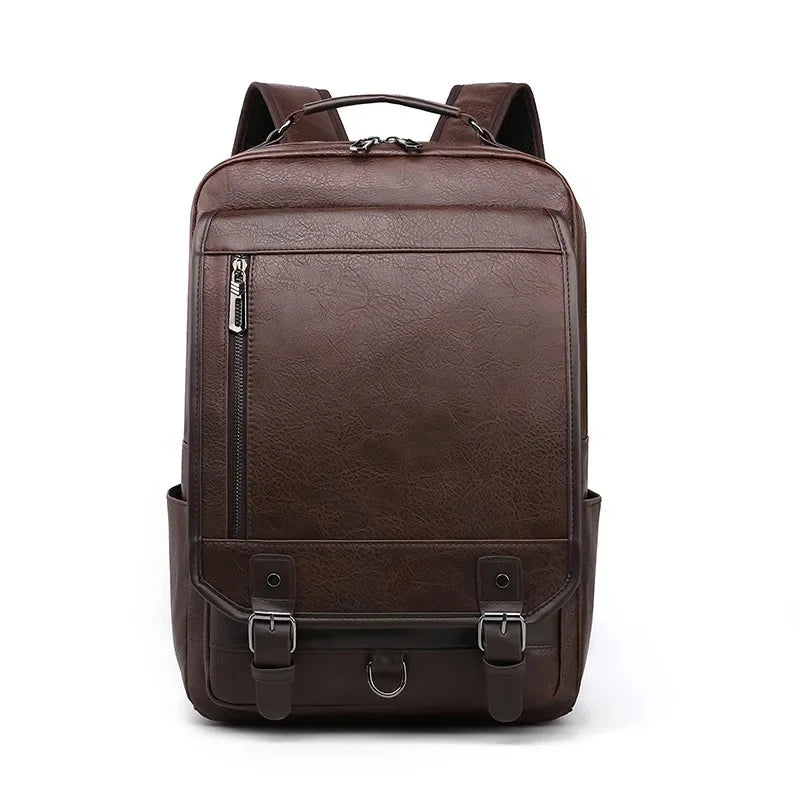 Business PU Leather Men's Large Capacity Laptop Sports Man Travel Backpack Casual College Students School Bag