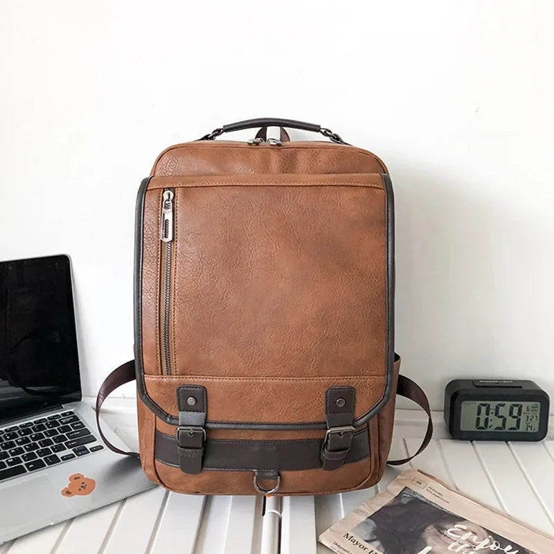 Business PU Leather Men's Large Capacity Laptop Sports Man Travel Backpack Casual College Students School Bag