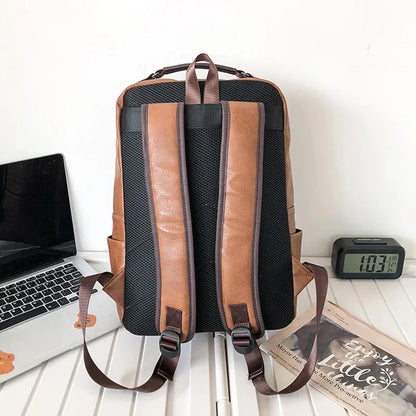 Business PU Leather Men's Large Capacity Laptop Sports Man Travel Backpack Casual College Students School Bag