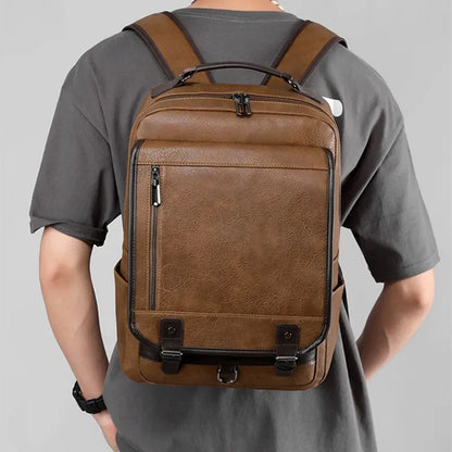 Business PU Leather Men's Large Capacity Laptop Sports Man Travel Backpack Casual College Students School Bag