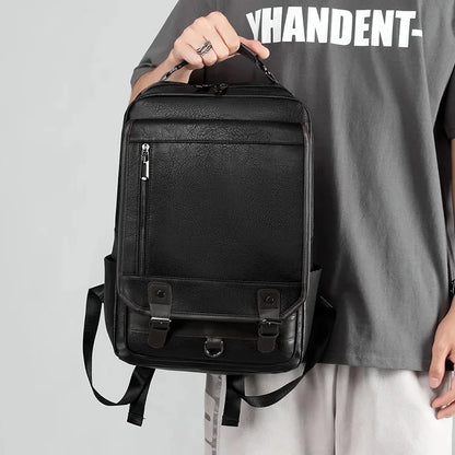 Business PU Leather Men's Large Capacity Laptop Sports Man Travel Backpack Casual College Students School Bag