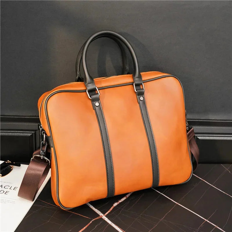 Business Retro Men's Handbag Fashion Leather Briefcase Casual Latop Weekend Shoulder Male Document Bag
