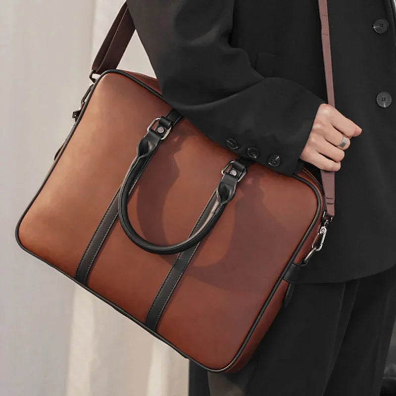 Business Retro Men's Handbag Fashion Leather Briefcase Casual Latop Weekend Shoulder Male Document Bag