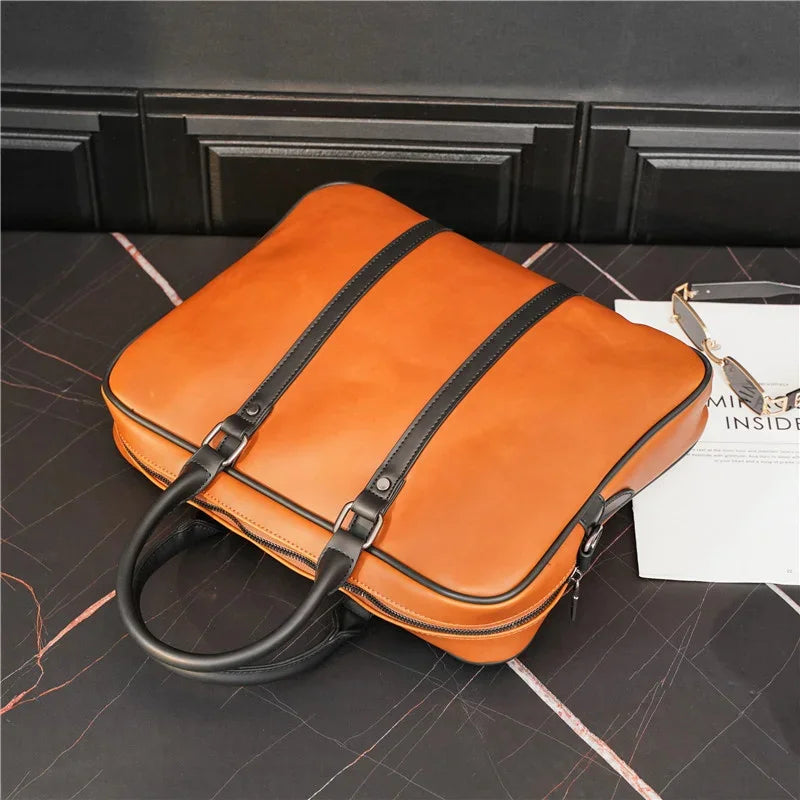 Business Retro Men's Handbag Fashion Leather Briefcase Casual Latop Weekend Shoulder Male Document Bag