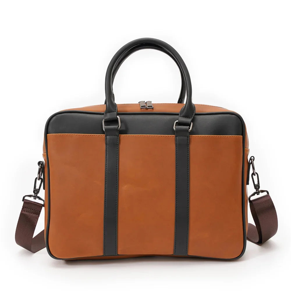 Business Retro Men's Handbag Fashion Leather Briefcase Casual Latop Weekend Shoulder Male Document Bag