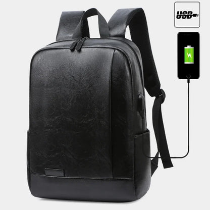 Business USB Charging Men's Sports Man School PU Leather Laptop Bag Teenager Waterproof Casual Travel Backpack
