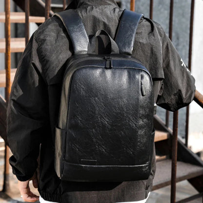 Business USB Charging Men's Sports Man School PU Leather Laptop Bag Teenager Waterproof Casual Travel Backpack