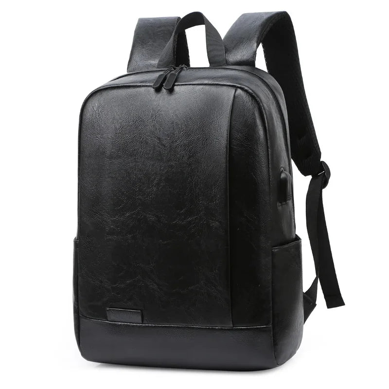 Business USB Charging Men's Sports Man School PU Leather Laptop Bag Teenager Waterproof Casual Travel Backpack